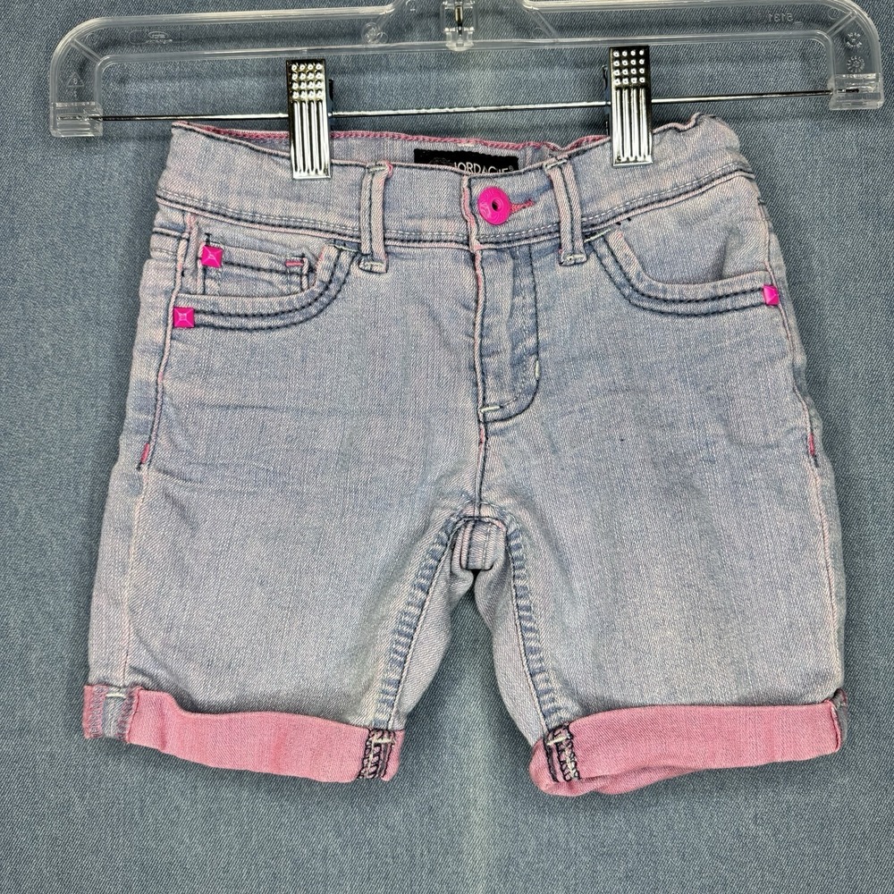 Vintage Jordache Girls Pink Jean Shorts Size 5 Blue 90s Light Wash Studded